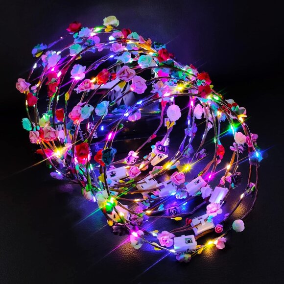 Accessories - LED Flower Headband Crown 12 Pack Light Up Party Favors for Women Men